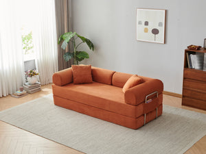 English Elm 78.8" Corduroy Modular Floor Sofa Convertible Sleeper Futon with Pillow Back Support Orange W5617P455986