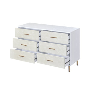 English Elm Myles Champagne & Gold Finish Dresser with Faux Crocodile Drawers, Metal Legs, 6 Storage Drawers B2726P277149