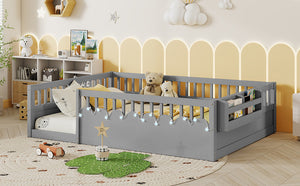 English Elm Full Montessori floor bed offering high rails, built-in light and shelf for safe independent sleep and storage Grey 79.13 L x 13 W x 6.3 H W2593P333796