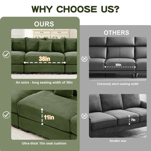 English Elm Oversized Modular Sectional Couch With Ottoman - Premium Corduroy, Ergonomic Comfort For Living Spaces W714S01343-GIGA