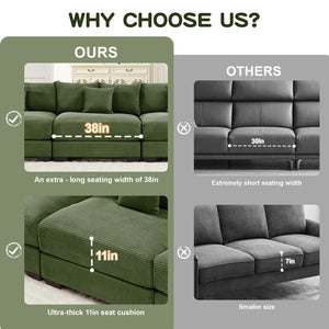 English Elm 92" Oversized Modular L-Shape Sectional Couch - Soft Corduroy, Deep Seats, Ergonomic Design & Pillows W714S01330