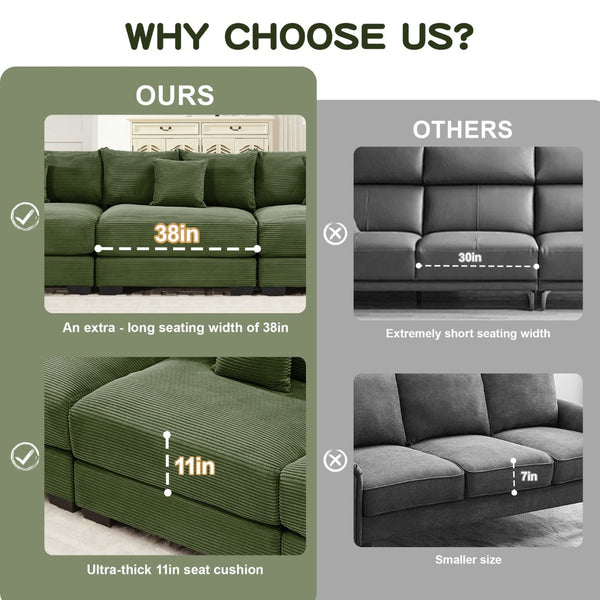 English Elm Oversized Modular Sectional Couch - Ultra-Comfortable Corduroy, Deep Seats & Flexible Design For Living Spaces W714S01339-GIGA