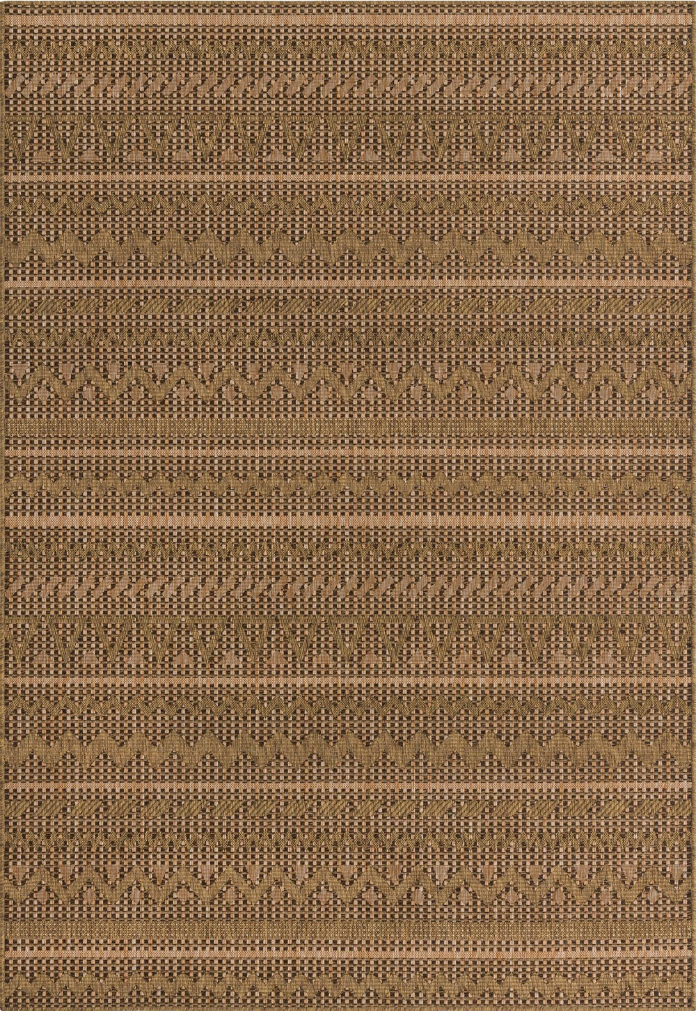 Unique Loom Outdoor Modern Southwestern Machine Made Geometric Rug Light Brown, Brown/Gold 6' 1" x 9' 0"
