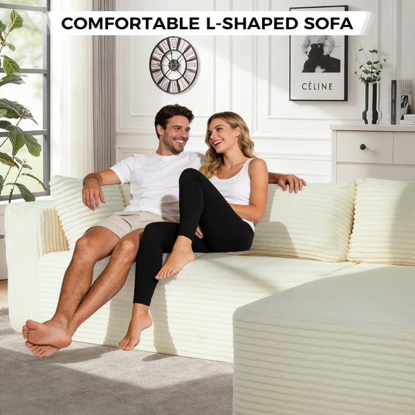 English Elm 100" Corduroy L-shaped Sectional Deep Seat Modular Couch for Living Room Lounging T5880S00009