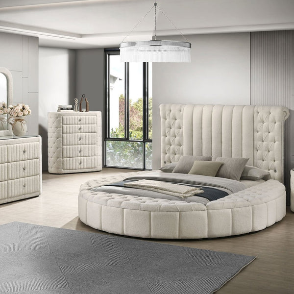English Elm Santiago Bouclé Upholstered Eastern King Bed with Channeled Headboard and Usb Charging B062S01768