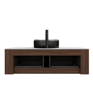 English Elm Dina Floating Bathroom Vanity with Crystal Glass Basin and Sintered Stone Top Black,Carrara White,Walnut W2615S00243
