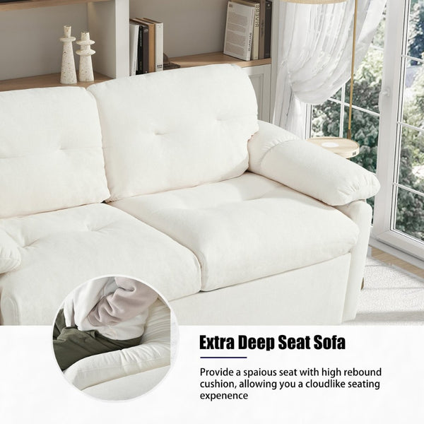 English Elm (old: W3163p269700) Convertible Chenille Sleeper Loveseat with Queen Pullout and Rolling Casters Beige W3163S00099