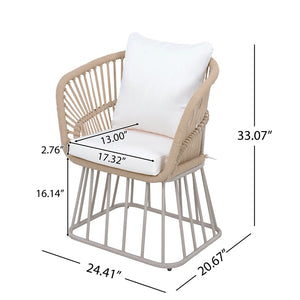 English Elm Outdoor Wicker Dining Chair with Fan Back Teak Finish Steel Frame and Cushion Included N770P385227B