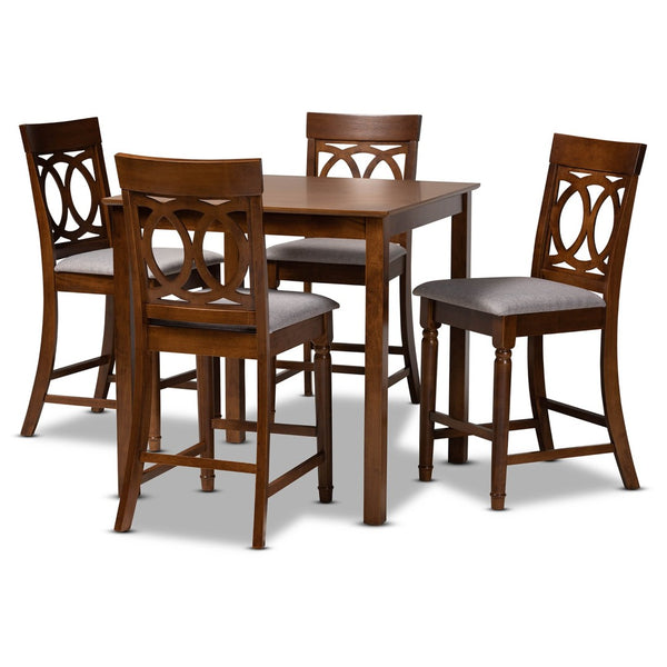 Baxton Studio Baxton Studio Verina 5-Piece Modern Pub Set with Grey Fabric Upholstery & Walnut Brown Finish RH323P-Grey/Walnut-5PC Pub Set