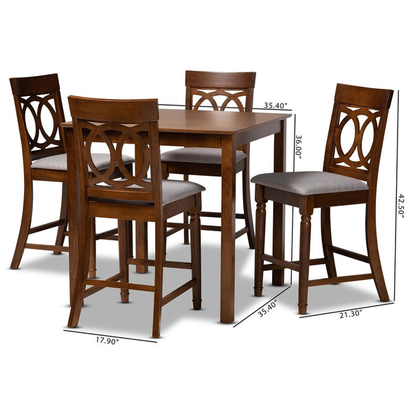 Baxton Studio Baxton Studio Verina 5-Piece Modern Pub Set with Grey Fabric Upholstery & Walnut Brown Finish RH323P-Grey/Walnut-5PC Pub Set