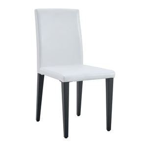 English Elm Two White PU dining chairs set with black metal legs, ergonomic cushioned seats, anti-slip feet, easy assemble W1512P395194