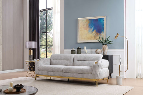 English Elm Zoe Modern 2Pc Living Room Set: Plush Gray Sofa & Loveseat With Gold Accents For Stylish Comfort B009S01599-GIGA