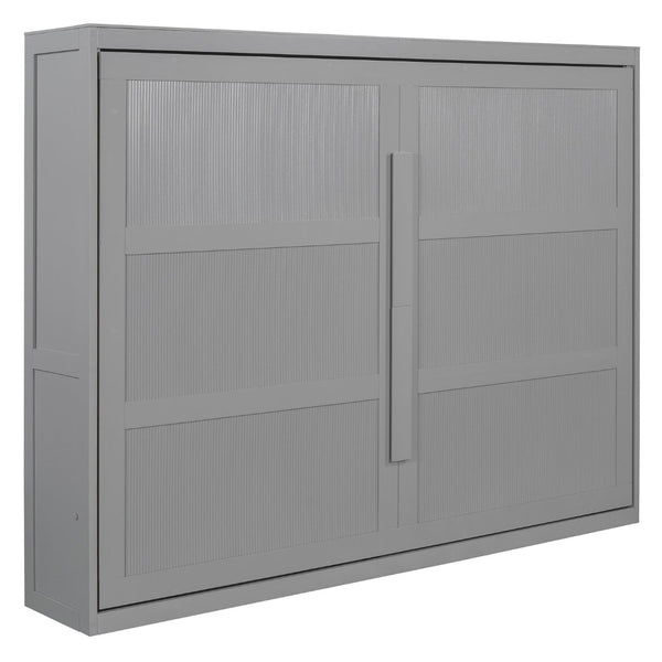 English Elm Queen Murphy Wall Bed with Led Lighting Modern Cabinet Style for Small Spaces LP000973AAE