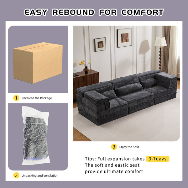 English Elm Compression Oversized Boneless Modular Sofa Bed - Versatile, No Assembly, Memory Foam Comfort In Dark Grey W3723S00021