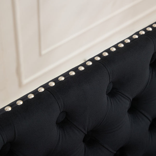 English Elm Velvet Double Dining Loveseat Bench - Chic Mid-Century Modern Velvet Seating For Two, Black W1143P362521-GIGA