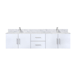 English Elm Glossy White Double Bath Vanity 80" W x 22" D with Carrara Marble Top, Soft-Close Drawers & Chrome Faucet Set B2731P258737