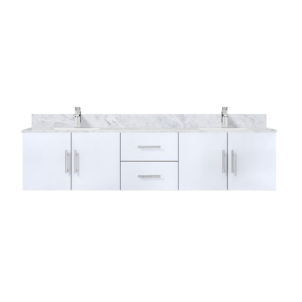 English Elm Glossy White Double Bath Vanity 80" W x 22" D with Carrara Marble Top, Soft-Close Drawers & Chrome Faucet Set B2731P258737