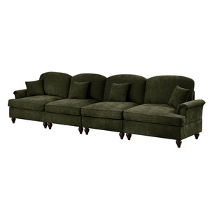 English Elm Elegant Mid Century Chenille 4-Seater Sofa With Flared Arms, Detachable Skirts & Plush Comfort W3041S00349
