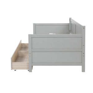 English Elm Twin Pine Wood Daybed with Two Hidden Storage Drawers, Space-Saving Twin Sofa Bed with Clean Silhouette Grey W504P149044