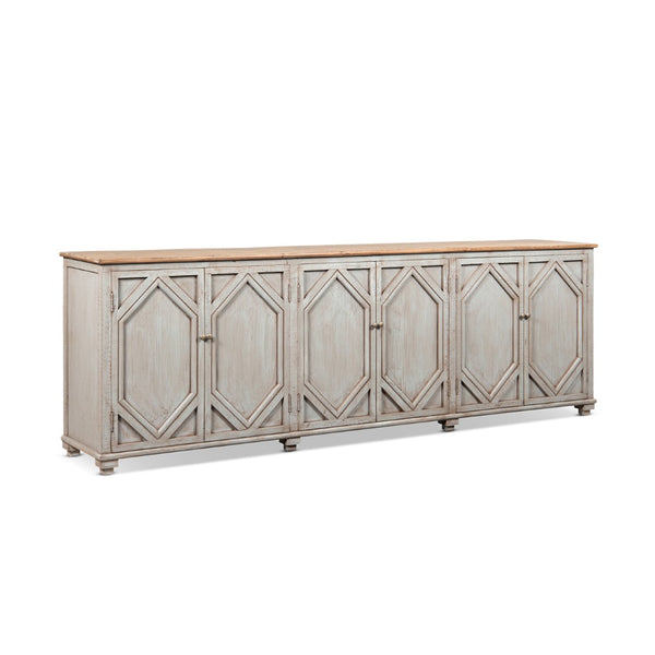 English Elm Colette Reclaimed Pine Six Door Sideboard Wide Farmhouse Storage for Dining Rooms B2719P489278