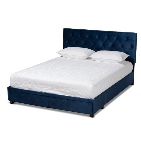 Baxton Studio Baxton Studio Caronia Stylish Navy Blue Velvet Queen Size Platform Bed with 2 Storage Drawers Caronia-Navy-Queen