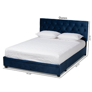 Baxton Studio Baxton Studio Caronia Stylish Navy Blue Velvet Queen Size Platform Bed with 2 Storage Drawers Caronia-Navy-Queen