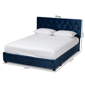 Baxton Studio Baxton Studio Caronia Stylish Navy Blue Velvet Queen Size Platform Bed with 2 Storage Drawers Caronia-Navy-Queen