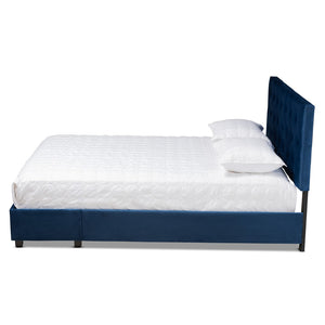 Baxton Studio Baxton Studio Caronia Stylish Navy Blue Velvet Queen Size Platform Bed with 2 Storage Drawers Caronia-Navy-Queen