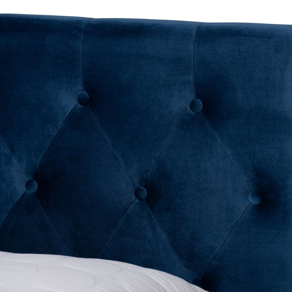 Baxton Studio Baxton Studio Caronia Stylish Navy Blue Velvet Queen Size Platform Bed with 2 Storage Drawers Caronia-Navy-Queen