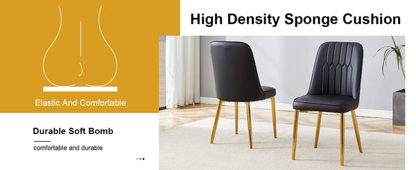 English Elm 2 Modern Dining Chairs with Plush PU Cushions and Gold Metal Legs for Stylish Comfort at Home Black+Gold W1151P294397