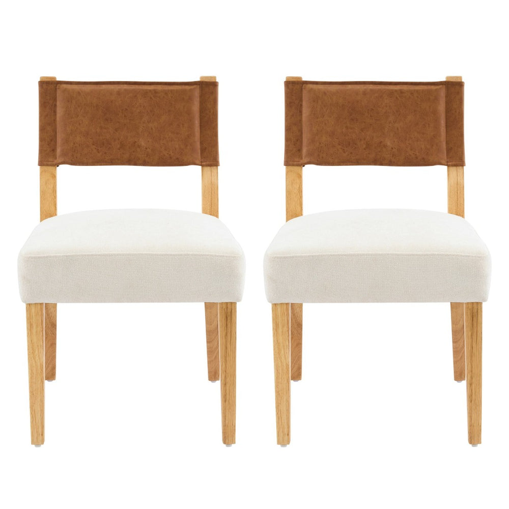 English Elm Mid-century Modern Linen Blend Dining Chairs Rubberwood Legs Sculptural Backrest Set of 2 Beige+Natural,Brown N768P442393N