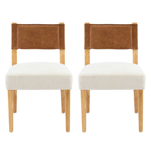 English Elm Mid-century Modern Linen Blend Dining Chairs Rubberwood Legs Sculptural Backrest Set of 2 Beige+Natural,Brown N768P442393N