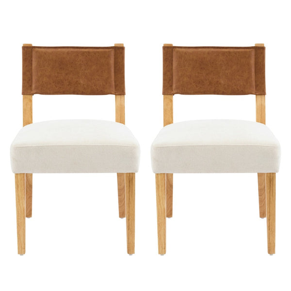 English Elm Mid-century Modern Linen Blend Dining Chairs Rubberwood Legs Sculptural Backrest Set of 2 Beige+Natural,Brown N768P442393N