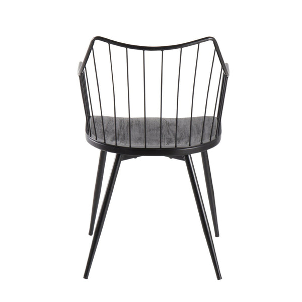 English Elm Chair Spindle Back Farmhouse Dining Seat Black Metal Wood Frame Tapered Legs B202P223691