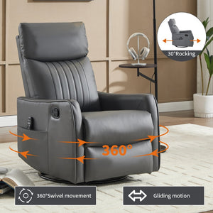 English Elm Blue Fabric Swivel Rocker Recliner with Massage Heat Nodes for Living Room Comfort Grayish Green W1803P321819