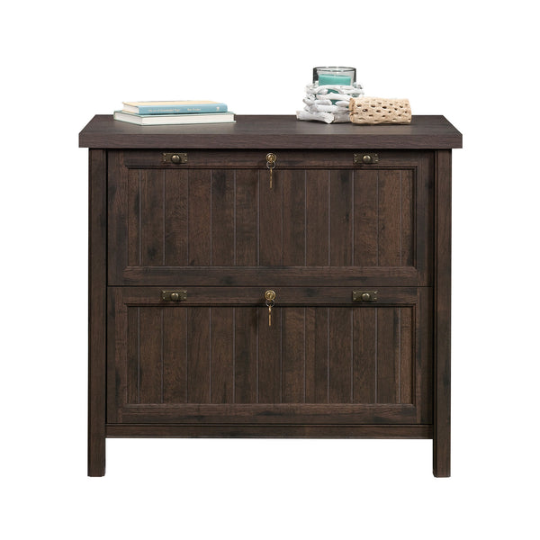 English Elm Lateral File Cabinet - Rustic Brown Finish, Secure Storage With Lockable Drawers For Home Or Office B356P402604