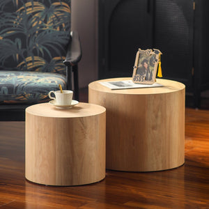 English Elm Nesting Coffee Tables Set of 2 Round Mdf Modern Industrial Accent for Living Room W3081P440055