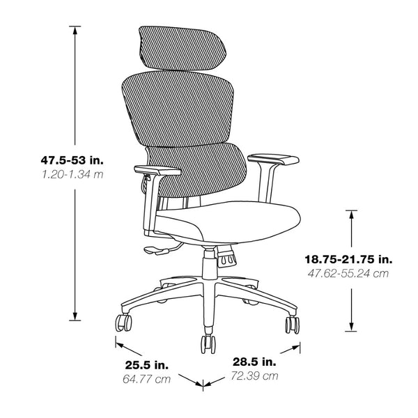 OSP Home Furnishings Mesh Back Ergonomic Manager Chair with Lumbar Support Adjustable Headrest and Padded Seat EM98958HR-3