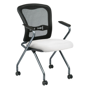OSP Home Furnishings Deluxe Nesting Armchair with Mesh Back Lumbar Support for Office and Meeting Rooms Snow 84440-R101