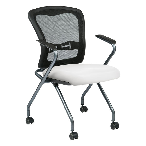OSP Home Furnishings Deluxe Nesting Armchair with Mesh Back Lumbar Support for Office and Meeting Rooms Snow 84440-R101