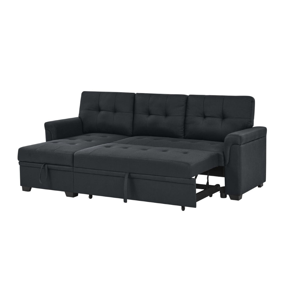 English Elm 86'' Linen Sectional Sleeper Sofa with Tufted Accents and Reversible Chaise Seating B355S00011