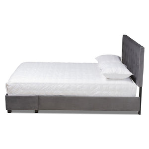 Baxton Studio Baxton Caronia Luxe Grey Velvet Queen Platform Storage Bed with 2 Drawers & Modern Glamour Design Caronia-Grey-Queen