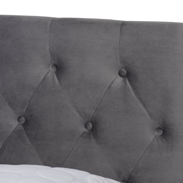 Baxton Studio Baxton Caronia Luxe Grey Velvet Queen Platform Storage Bed with 2 Drawers & Modern Glamour Design Caronia-Grey-Queen
