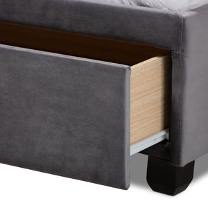 Baxton Studio Baxton Caronia Luxe Grey Velvet Queen Platform Storage Bed with 2 Drawers & Modern Glamour Design Caronia-Grey-Queen