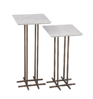 Basset Mirror Xavier Modern 2-piece Accent Table Set With Hand-hammered Iron Bases & White Marble Tops, Gold Finish White Iron,Marble 9895-lr-223