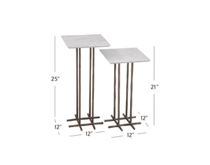 Basset Mirror Xavier Modern 2-piece Accent Table Set With Hand-hammered Iron Bases & White Marble Tops, Gold Finish White Iron,Marble 9895-lr-223