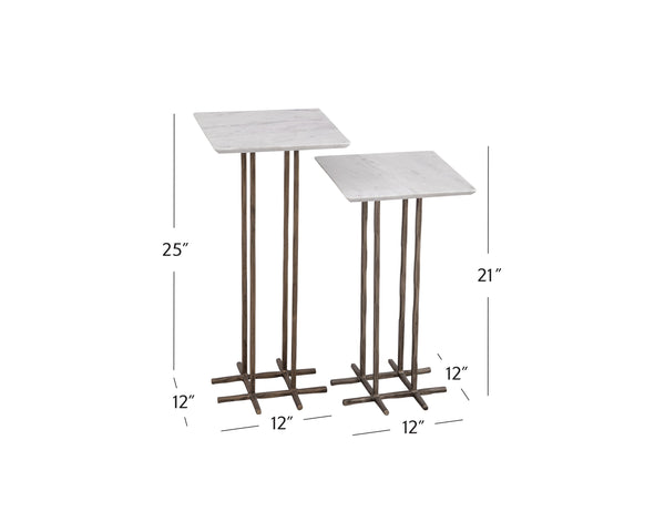 Basset Mirror Xavier Modern 2-piece Accent Table Set With Hand-hammered Iron Bases & White Marble Tops, Gold Finish White Iron,Marble 9895-lr-223