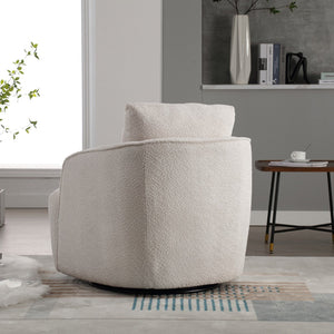 English Elm 30.3"w Boucle Barrel Swivel Chair 360 Rotation Lounge Seating for Living Room Ivory W3188P400931