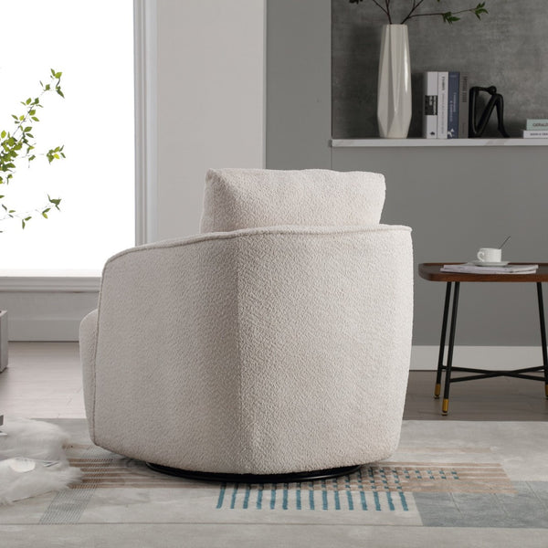 English Elm 30.3"w Boucle Barrel Swivel Chair 360 Rotation Lounge Seating for Living Room Ivory W3188P400931