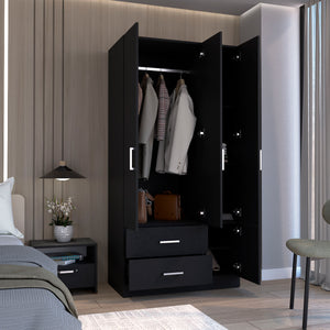 English Elm Sebree Tall Armoire Closet with Hanging Rod, Six Shelves and Two Drawers for Organized Storage Black 41.3 L x 22.8 W x 5.9 H B200S00379